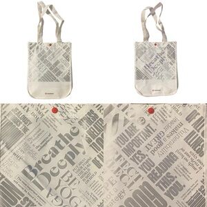 Lululemon White& Silver “Breathe Deeply” Tote  12”H x 9”W x 4.5” D
